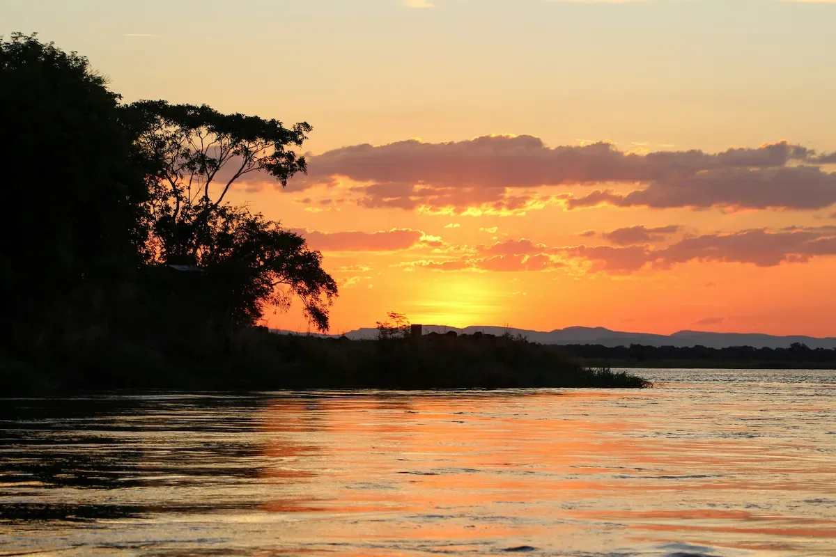 Golden sunset over the Zambezi River